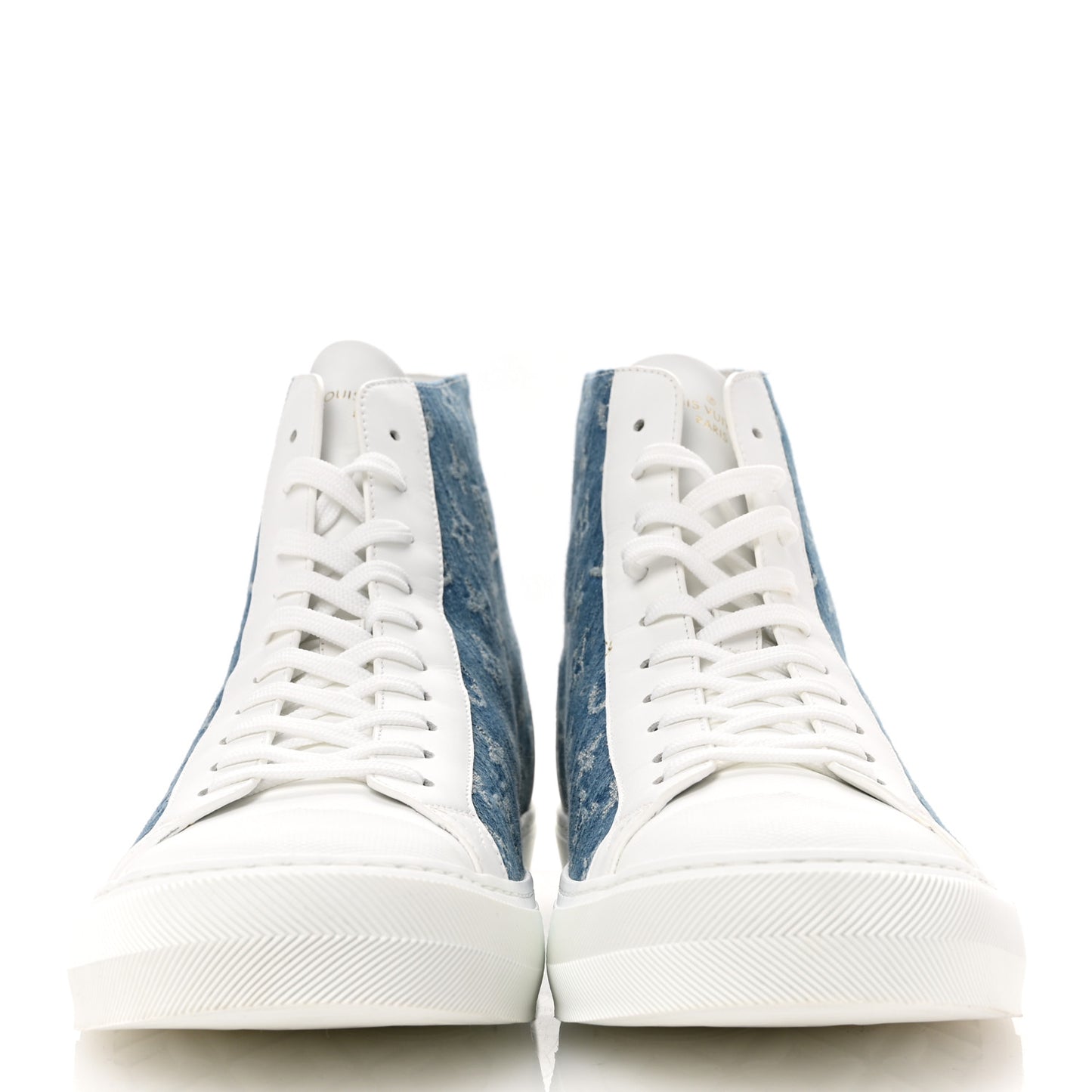 Calfskin Denim Monogram Mens Tattoo Sneaker Boots 11 White Blue