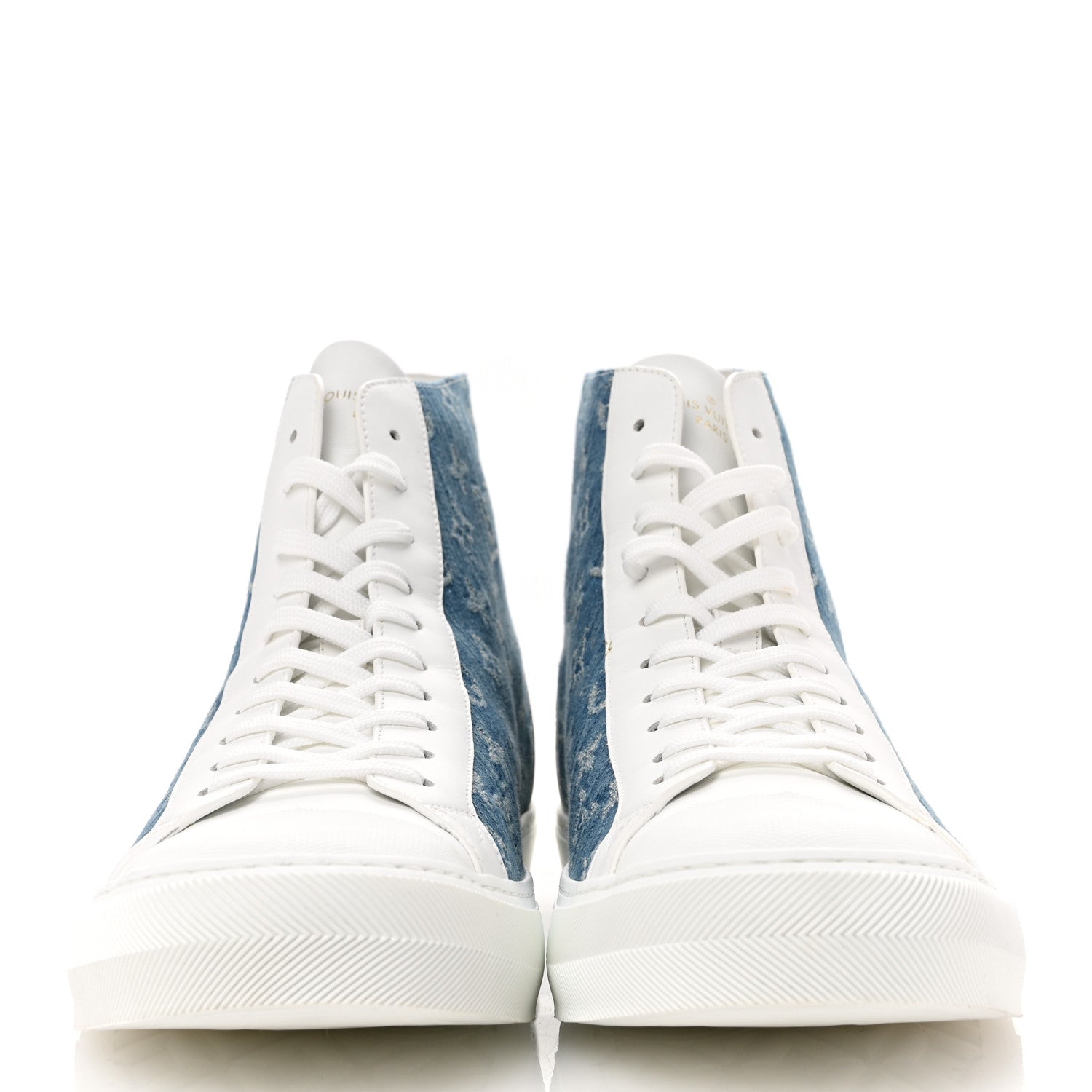 Louis Vuitton Calfskin Denim Monogram Mens Tattoo Sneaker Boots 11 White Blue 3 of 12