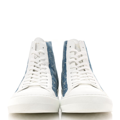 Louis Vuitton Calfskin Denim Monogram Mens Tattoo Sneaker Boots 11 White Blue 3 of 12
