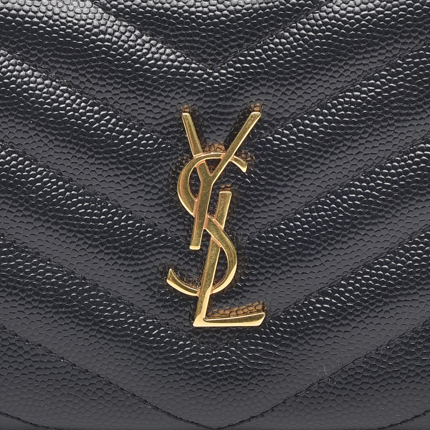 Saint Laurent Grain De Poudre Matelasse Chevron Monogram Zipped Card Case Black 6 of 7