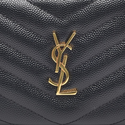 Saint Laurent Grain De Poudre Matelasse Chevron Monogram Zipped Card Case Black 6 of 7