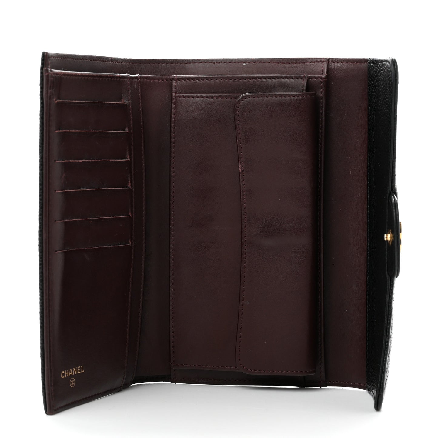 Caviar Quilted Long Flap Wallet Black