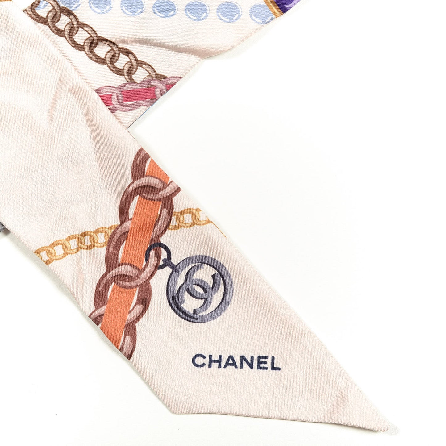 Silk Pearl CC Chain Slim Bandeau Scarf Pink