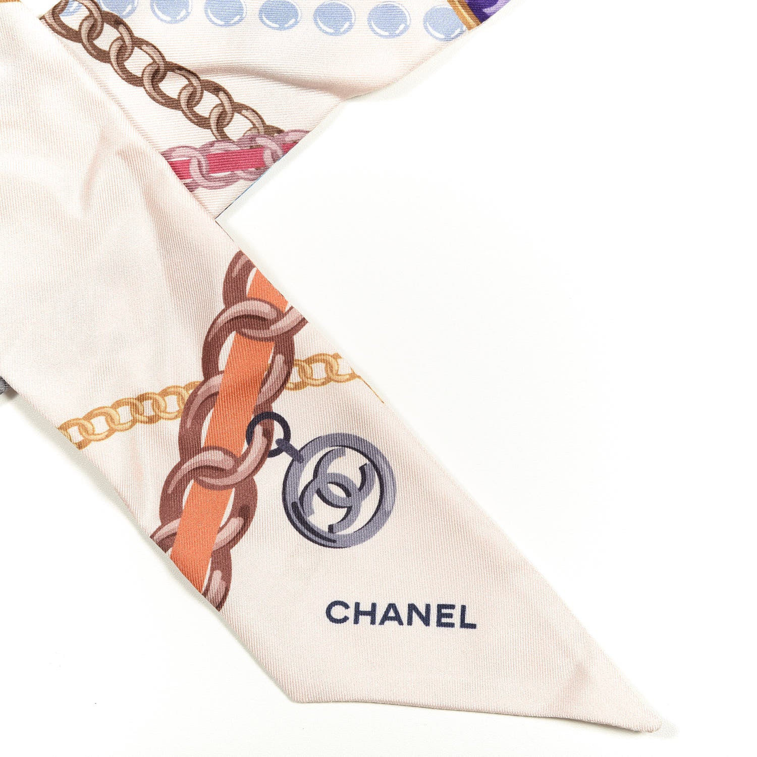 Chanel Silk Pearl CC Chain Slim Bandeau Scarf Pink 2 of 3