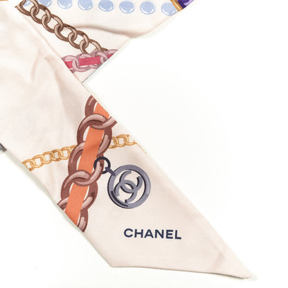 Chanel Silk Pearl CC Chain Slim Bandeau Scarf Pink 2 of 3