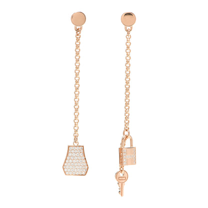 Hermes 18K Rose Gold Diamond Kelly Clochette Drop Earrings 1 of 6