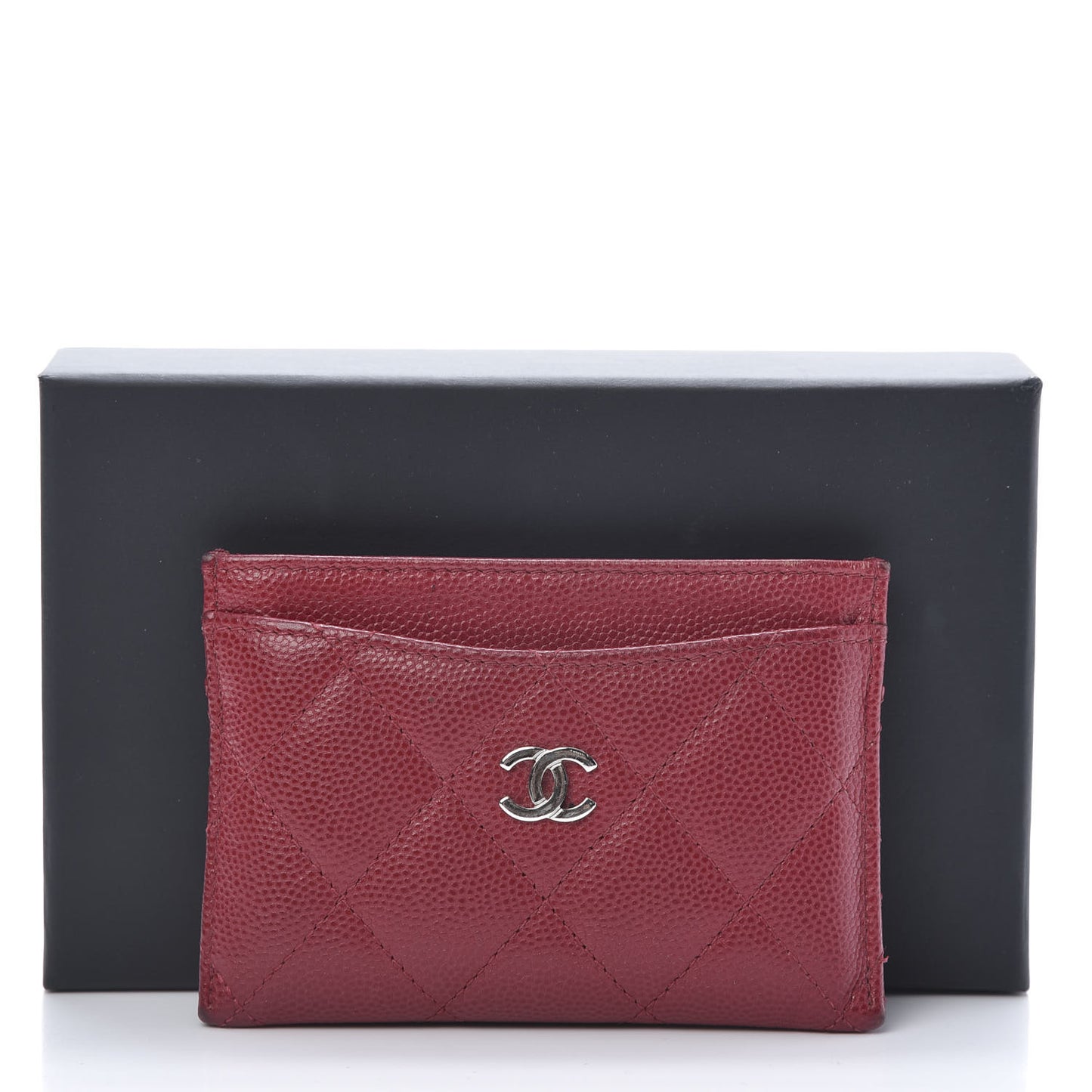 Caviar Quilted Card Holder Dark Pink