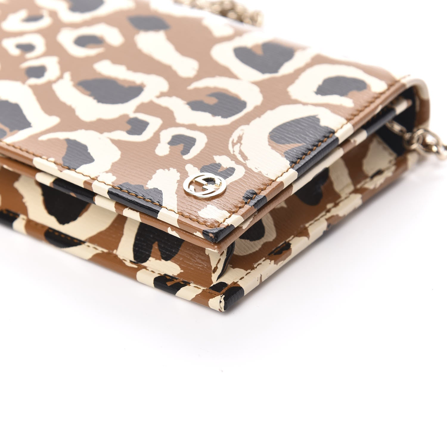 Gucci Patent Leopard Print Betty Chain Wallet Tobacco Black 8 of 9