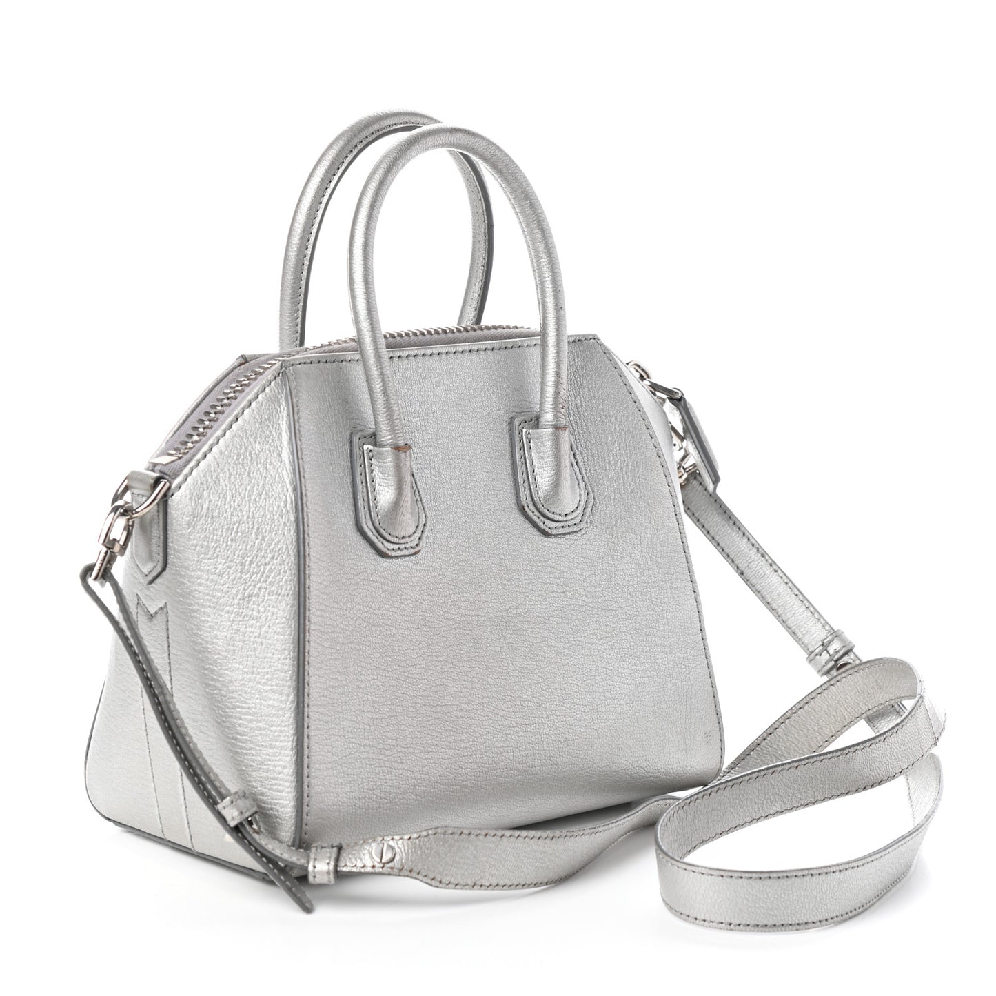Metallic Sugar Goatskin Mini Antigona Silver