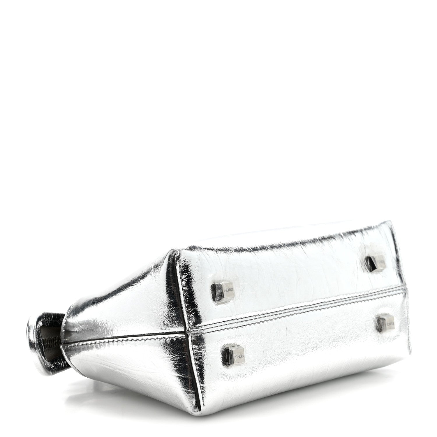 FENDI FFロゴ エンボス ショルダーバッグ シルバー Fendi Rock Millenium Logo Embossed Mini By The Way Top Handle