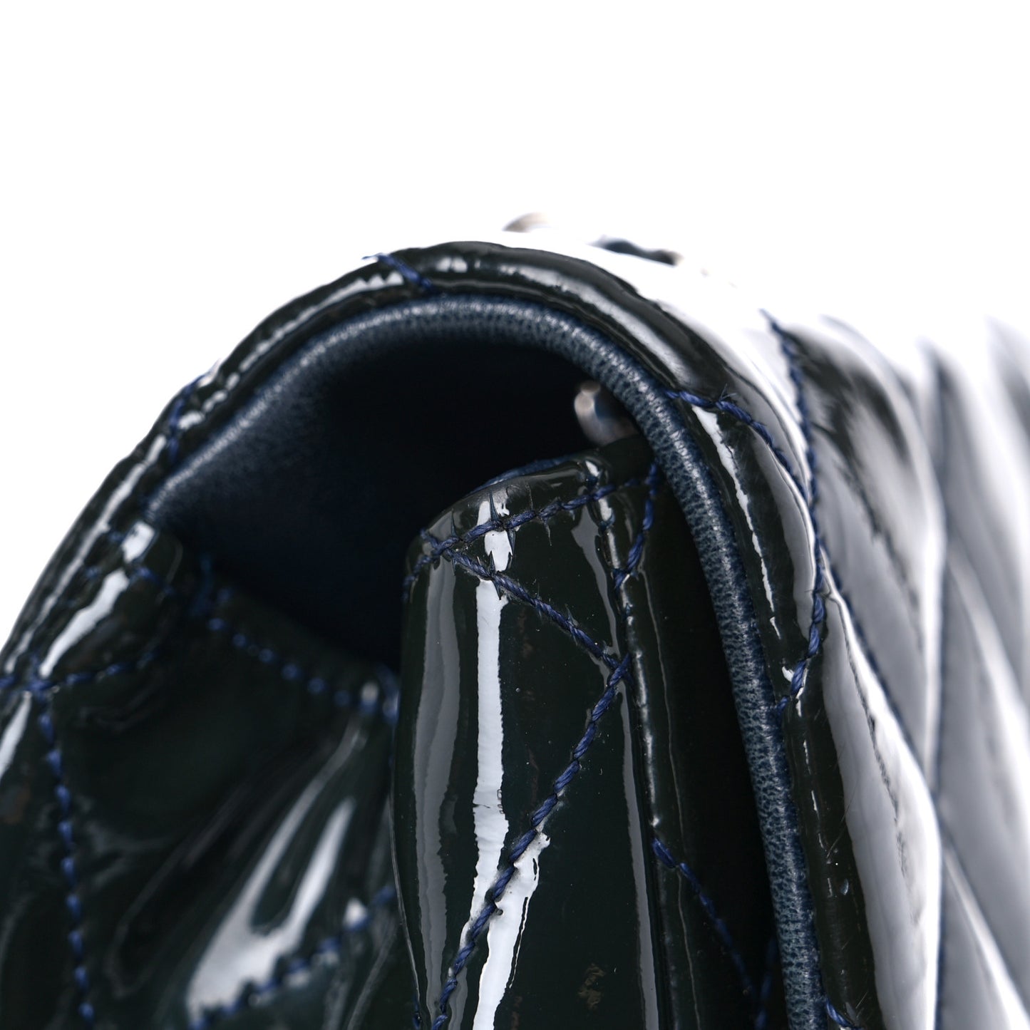 Patent Quilted Jumbo Single Flap Navy