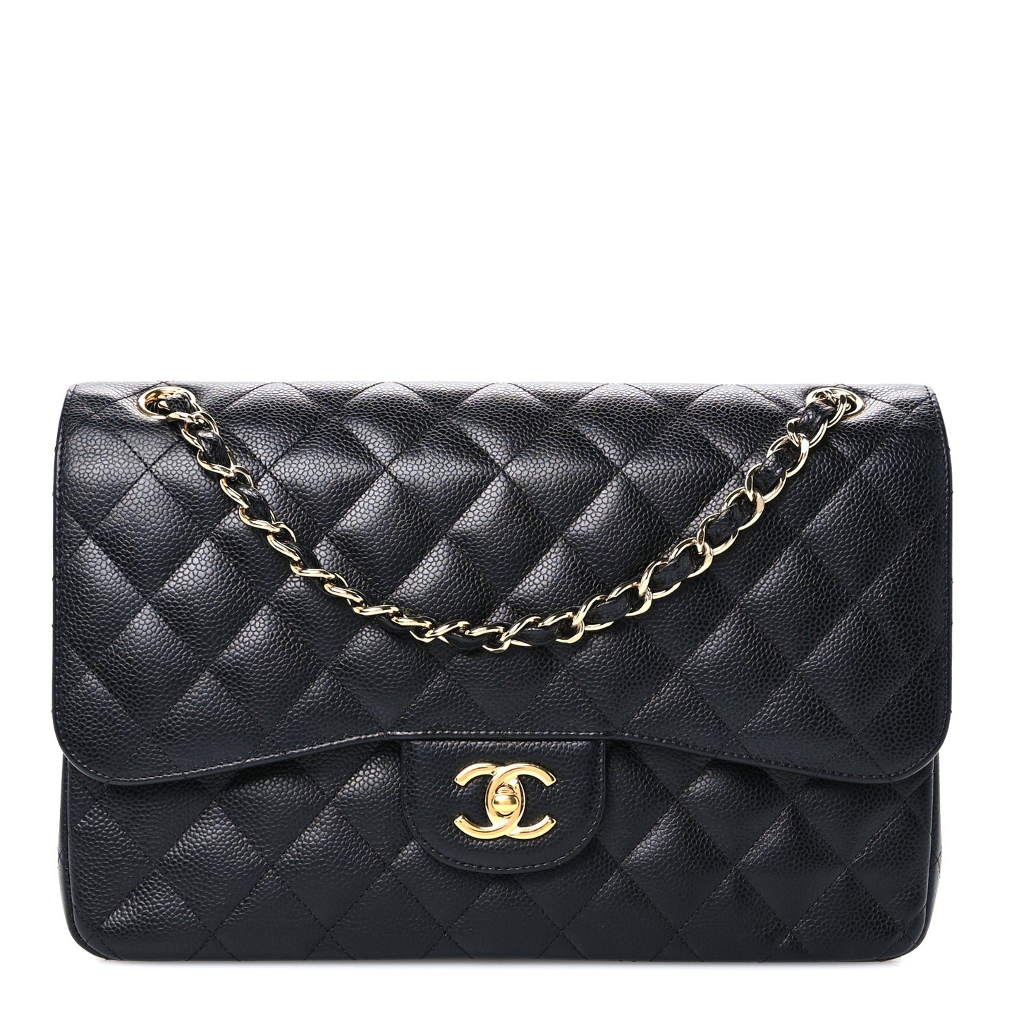 Caviar Quilted Jumbo Double Flap Black