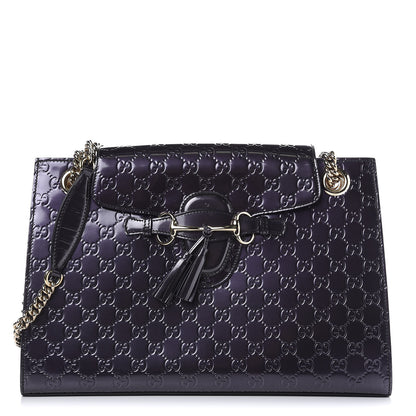 Gucci Shine Guccissima Large Emily Chain Shoulder Bag Melanzana 1 of 11