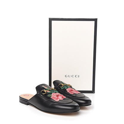 Gucci Calfskin Flower Embroidered Princetown Slippers 40 Black 9 of 9