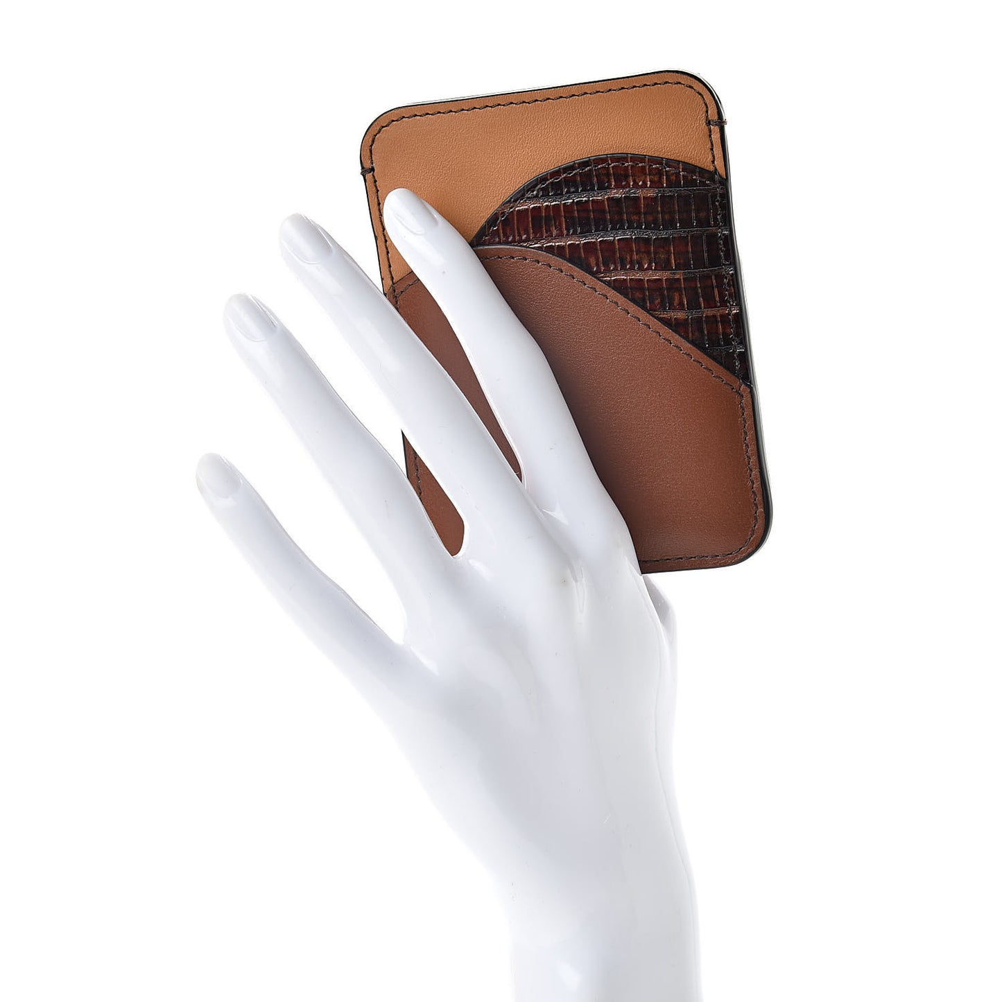 Calfskin Lizard Embossed Walden Card Holder Classic Tobacco