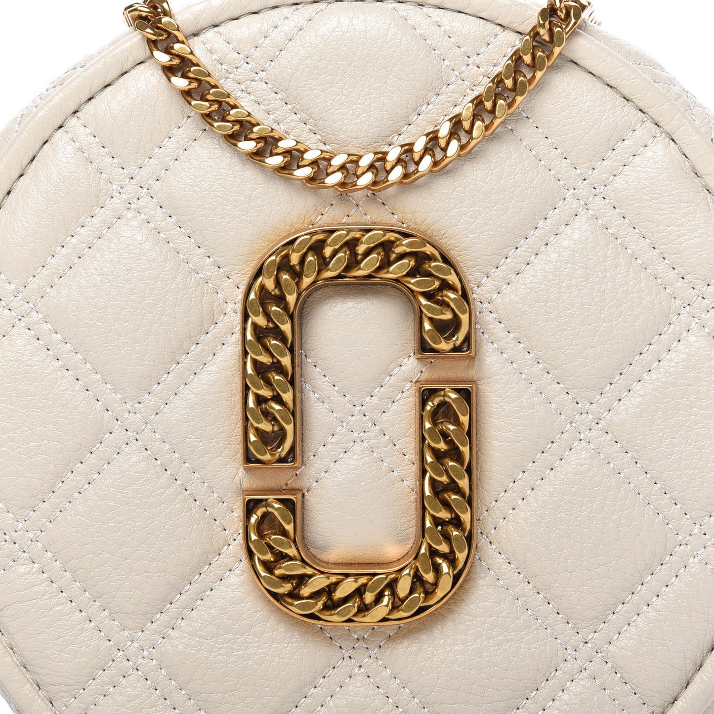 Grained Calfskin Quilted The Status Round Crossbody Oatmilk