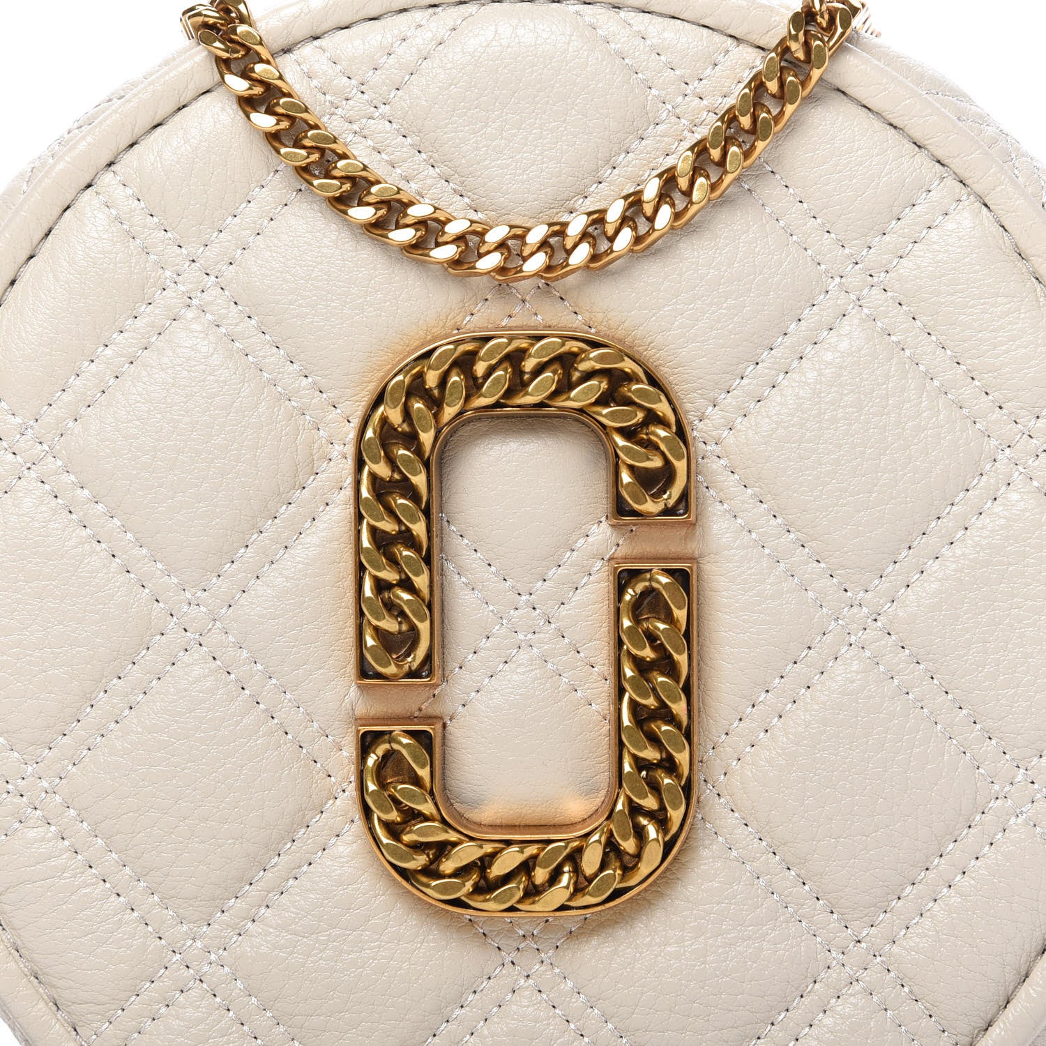 Marc Jacobs Grained Calfskin Quilted The Status Round Crossbody Oatmilk 11 of 11