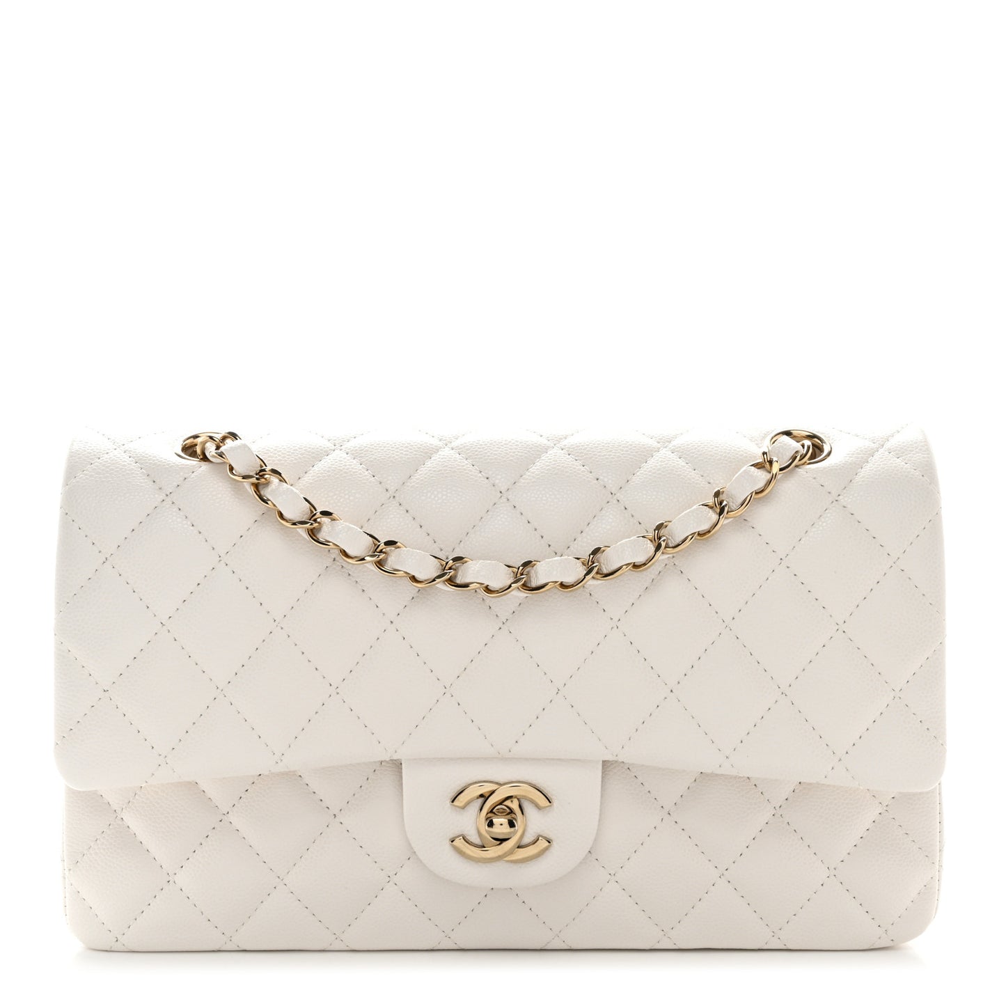 Caviar Quilted Medium Double Flap White