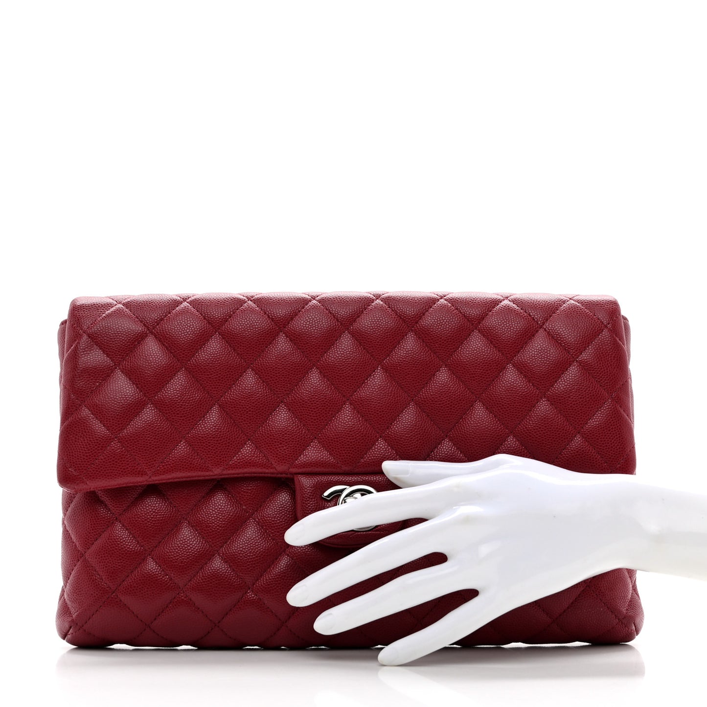 Caviar Quilted Flap Clutch Dark Red