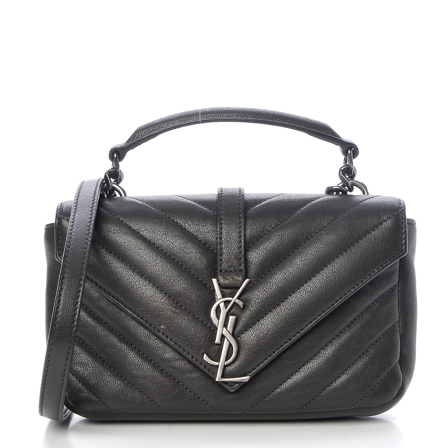 Saint Laurent Sheepskin Matelasse Chevron Monogram College Chain Wallet Coal 1 of 8