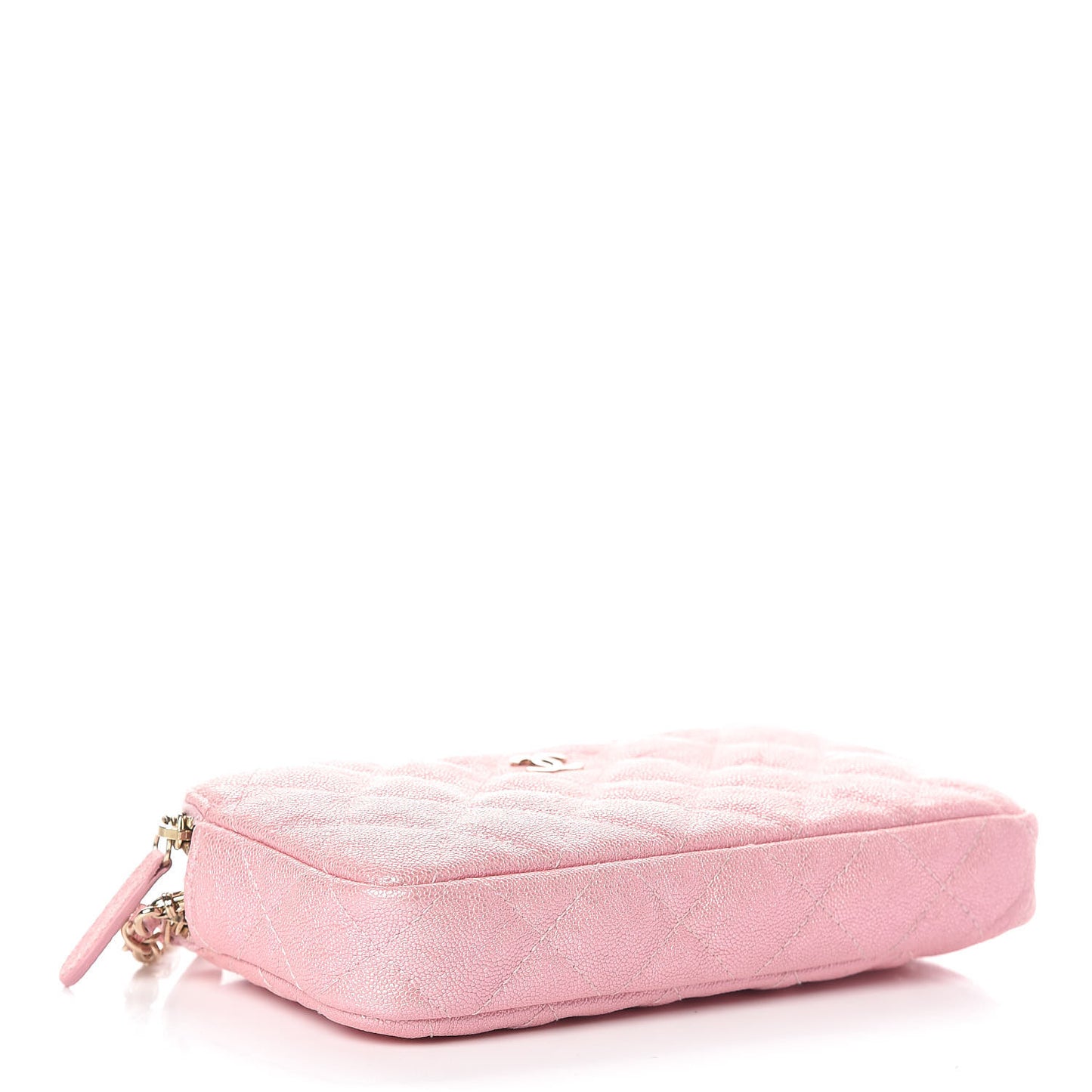 Iridescent Caviar Quilted Small Clutch With Chain Pink