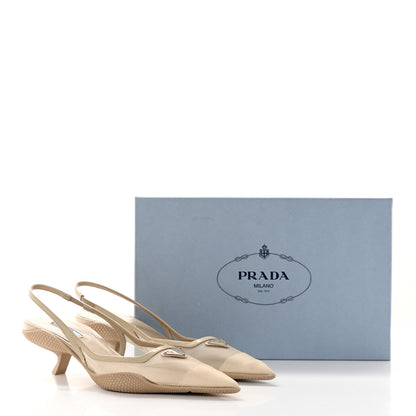 Prada Mesh Nappa Triangle Logo Pointed Toe 45mm Slingback Pumps 38.5 Deserto 21 of 21