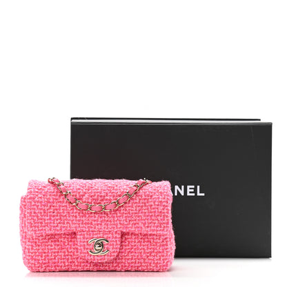Chanel Wool Tweed Quilted Mini Rectangular Flap Dark Pink Fuchsia 11 of 11