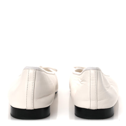 Chanel Lambskin Grosgrain Cap Toe CC Ballerina Flats 38 White Black 6 of 13