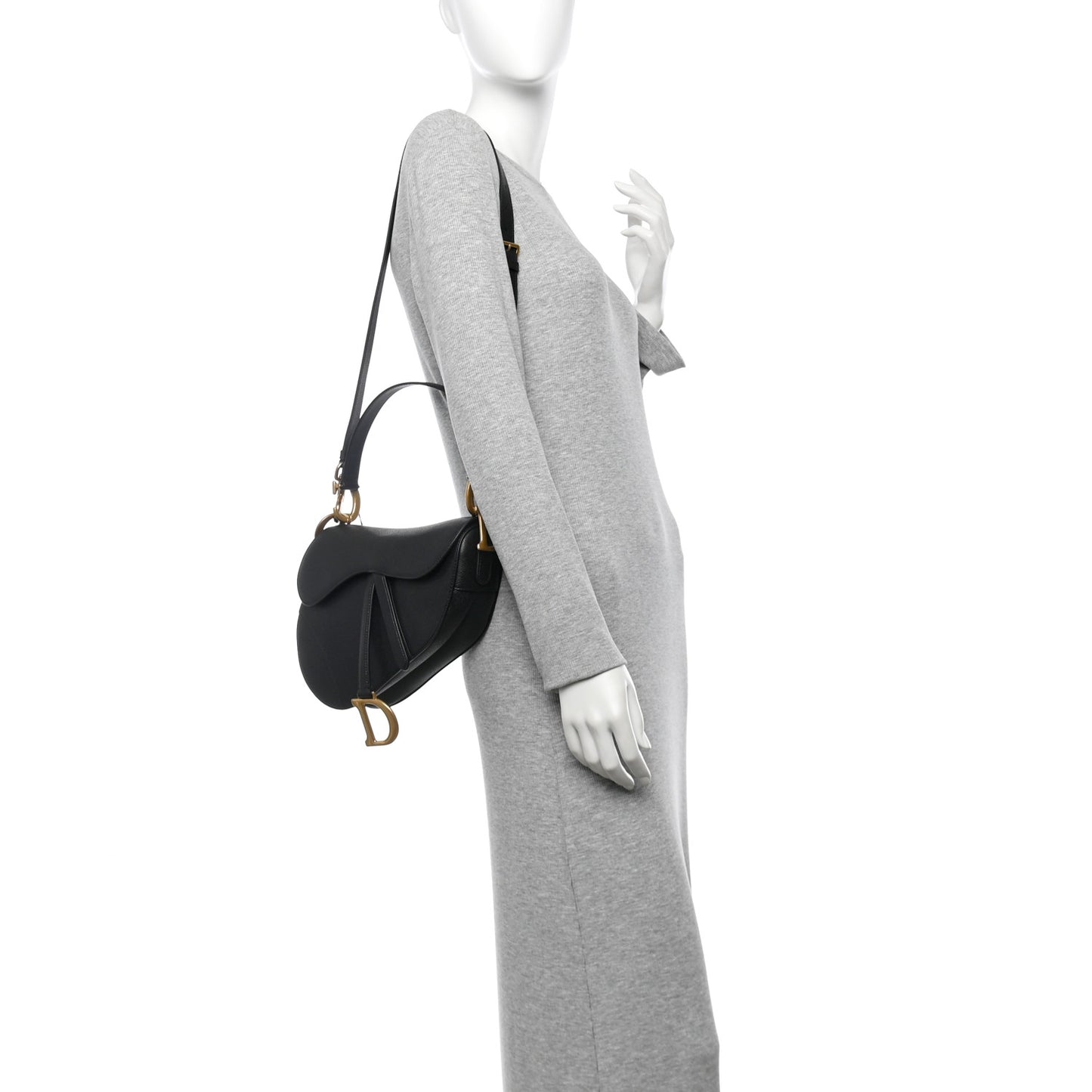 Grained Calfskin Saddle Bag With Strap Black