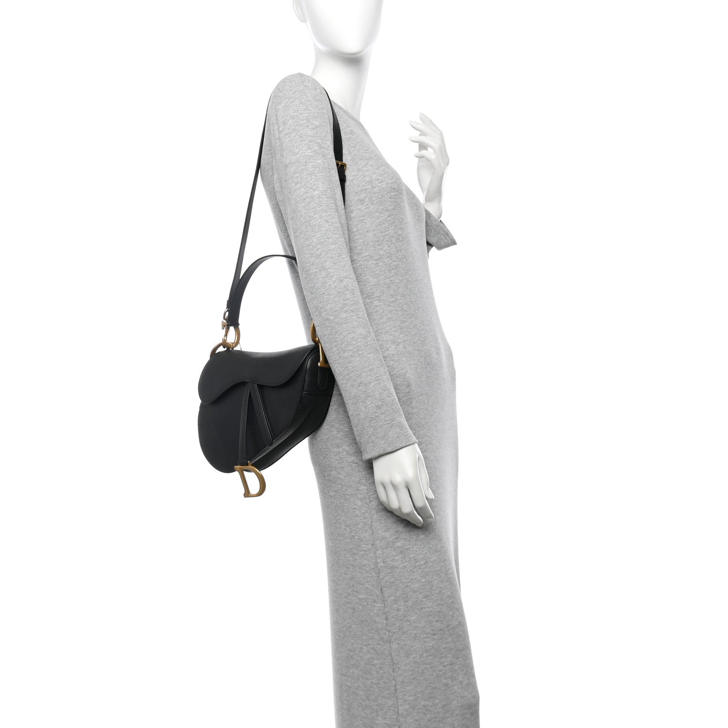 Christian Dior Grained Calfskin Saddle Bag With Strap Black 2 of 11