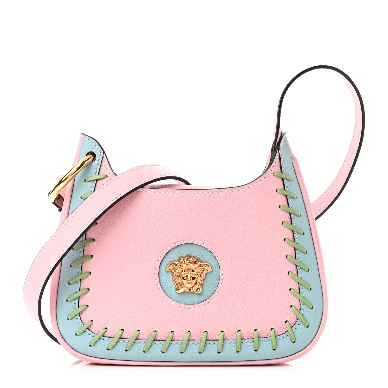 Versace Calfskin Whipstitch Medusa Mini Hobo English Rose 1 of 9