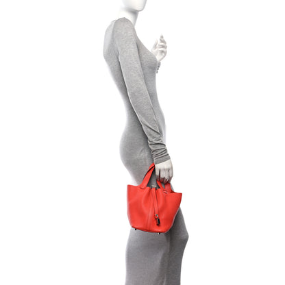 Hermes Taurillon Clemence Picotin Lock 18 PM Rouge Pivoine 2 of 11