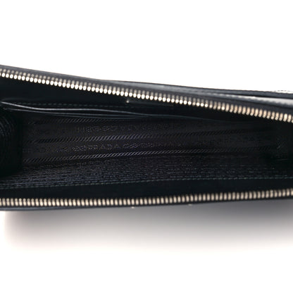 Prada Saffiano Travel Metal Triangle Logo Slip Handle Wristlet Pouch Black 5 of 6