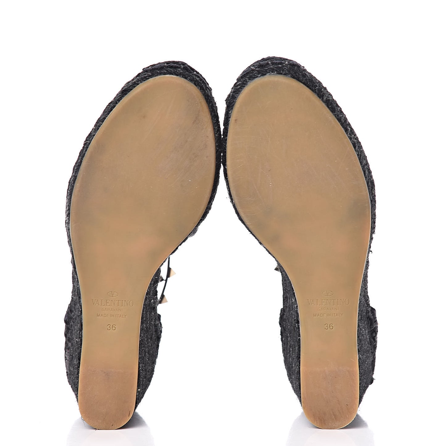 Grained Calfskin Rockstud Ankle Wrap Espadrille 15/75mm Wedges 36 Deep Denim
