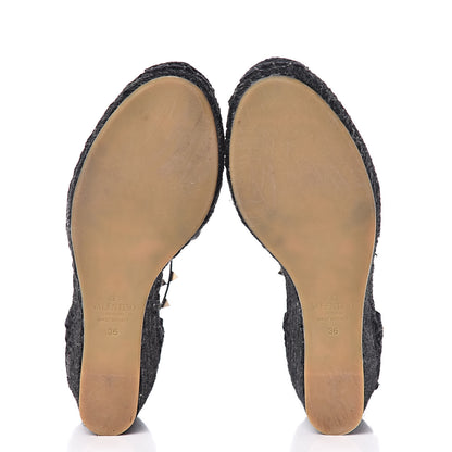 Valentino Garavani Grained Calfskin Rockstud Ankle Wrap Espadrille 15/75mm Wedges 36 Deep Denim 7 of 12