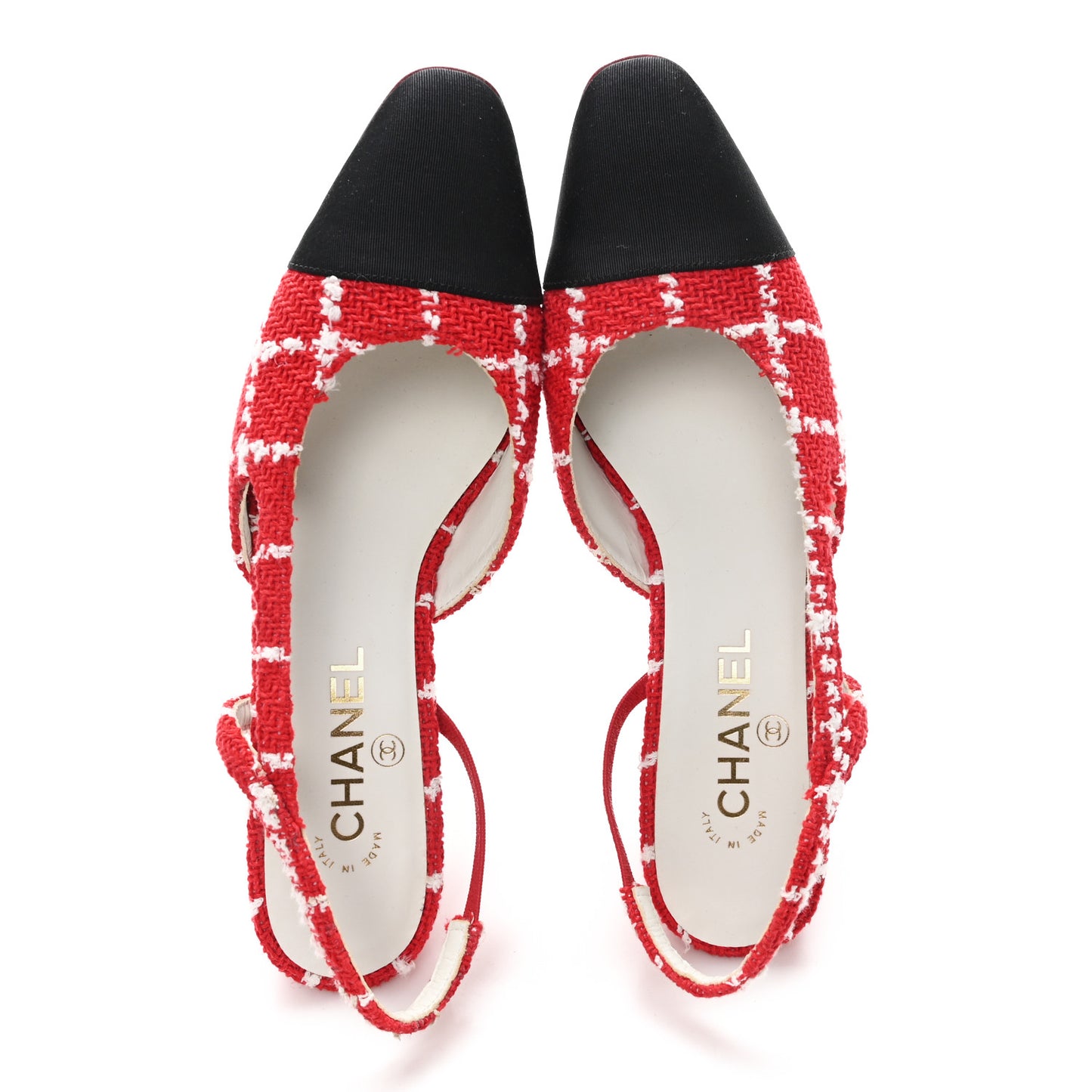 Tweed Grosgrain Cap Toe CC Slingback Pumps 39 Red White