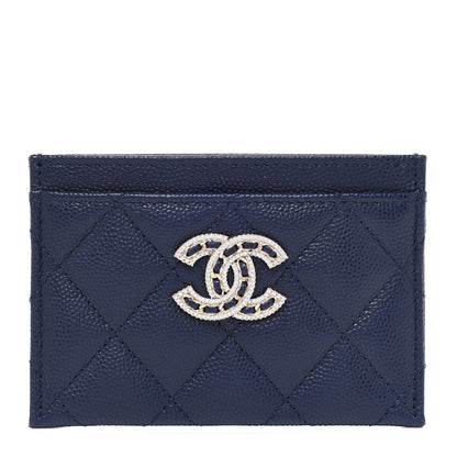 Chanel Caviar Quilted Crystal Card Holder Navy 1 of 9