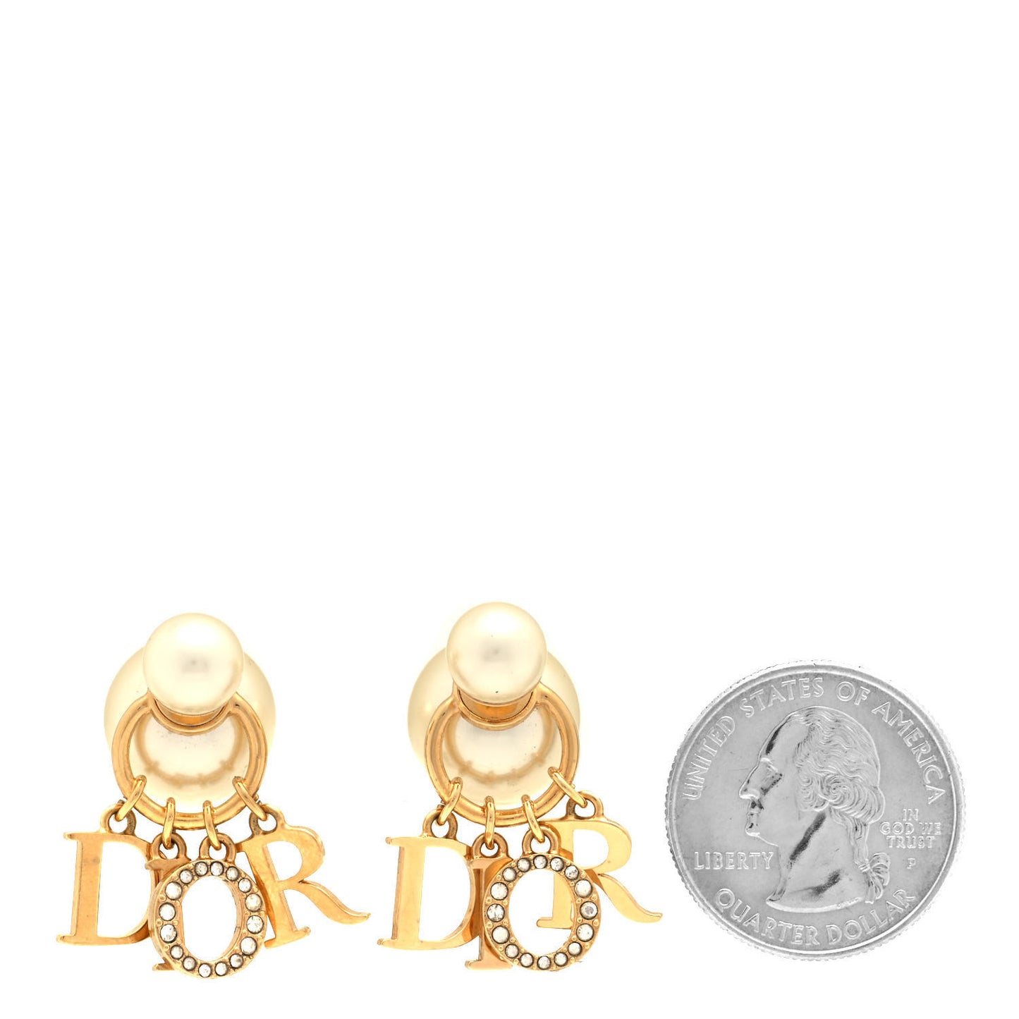 Pearl Crystal Tribal Logo Charms Earrings Gold