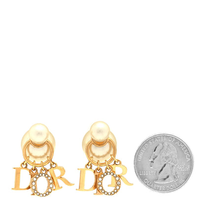 Christian Dior Pearl Crystal Tribal Logo Charms Earrings Gold 2 of 4