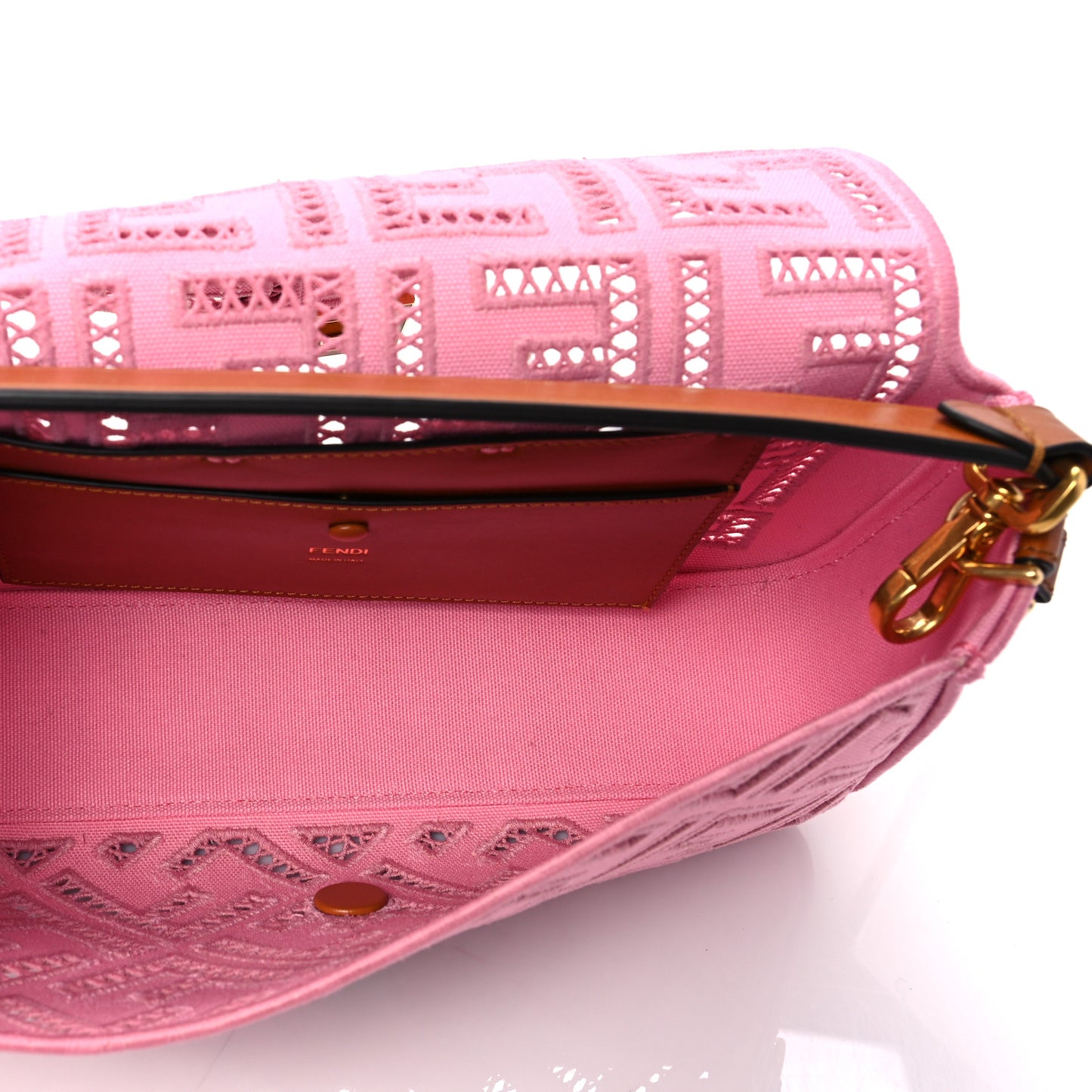 Canvas Cuoio Agata FF Ajour Embroidered Baguette Ciclamino Cuoio