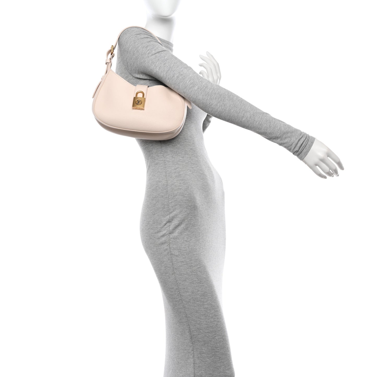 Grained Calfskin Low Key Shoulder Bag Limestone Gray