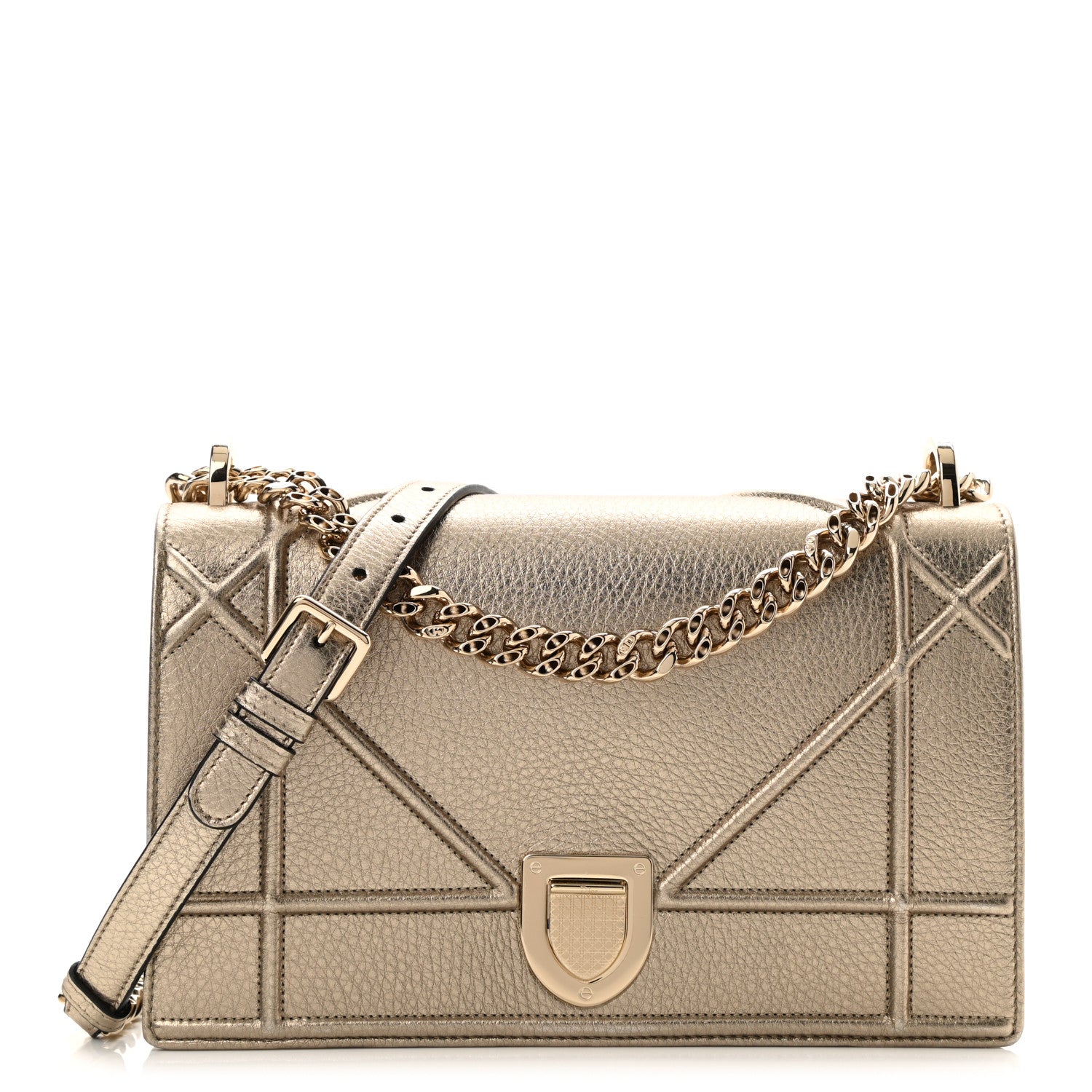 Christian Dior Metallic Grained Calfskin Medium Diorama Flap Bag Pale Gold 1 of 8