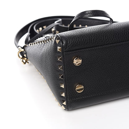 Valentino Garavani Pebbled Calfskin Rockstud Top Handle Shoulder Bag Black 7 of 9