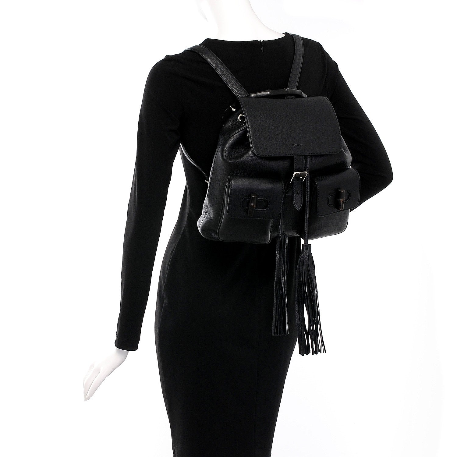 Gucci Cellarius Calfskin Medium Bamboo Backpack Black 2 of 7