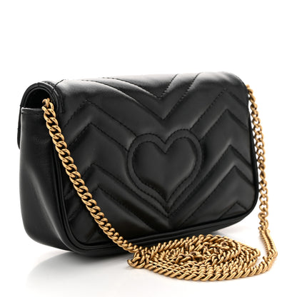 Gucci Calfskin Matelasse Super Mini GG Marmont Shoulder Bag Black 3 of 10