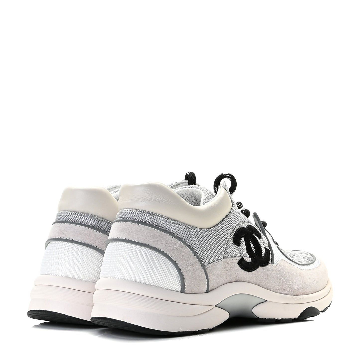Nylon Calfskin Suede Womens CC Sneakers 40 Grey White