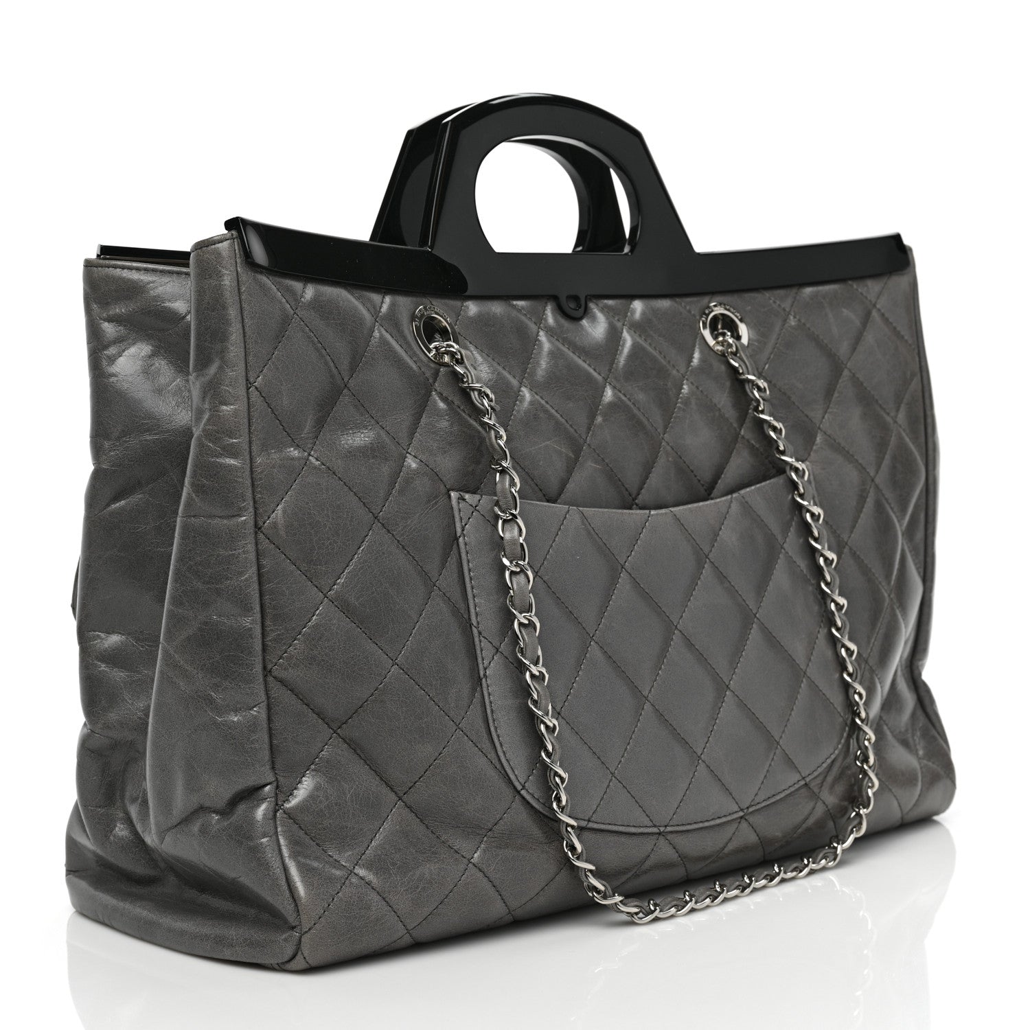 Chanel Glazed Calfskin Quilted Large CC Delivery Tote Grey 3 of 11