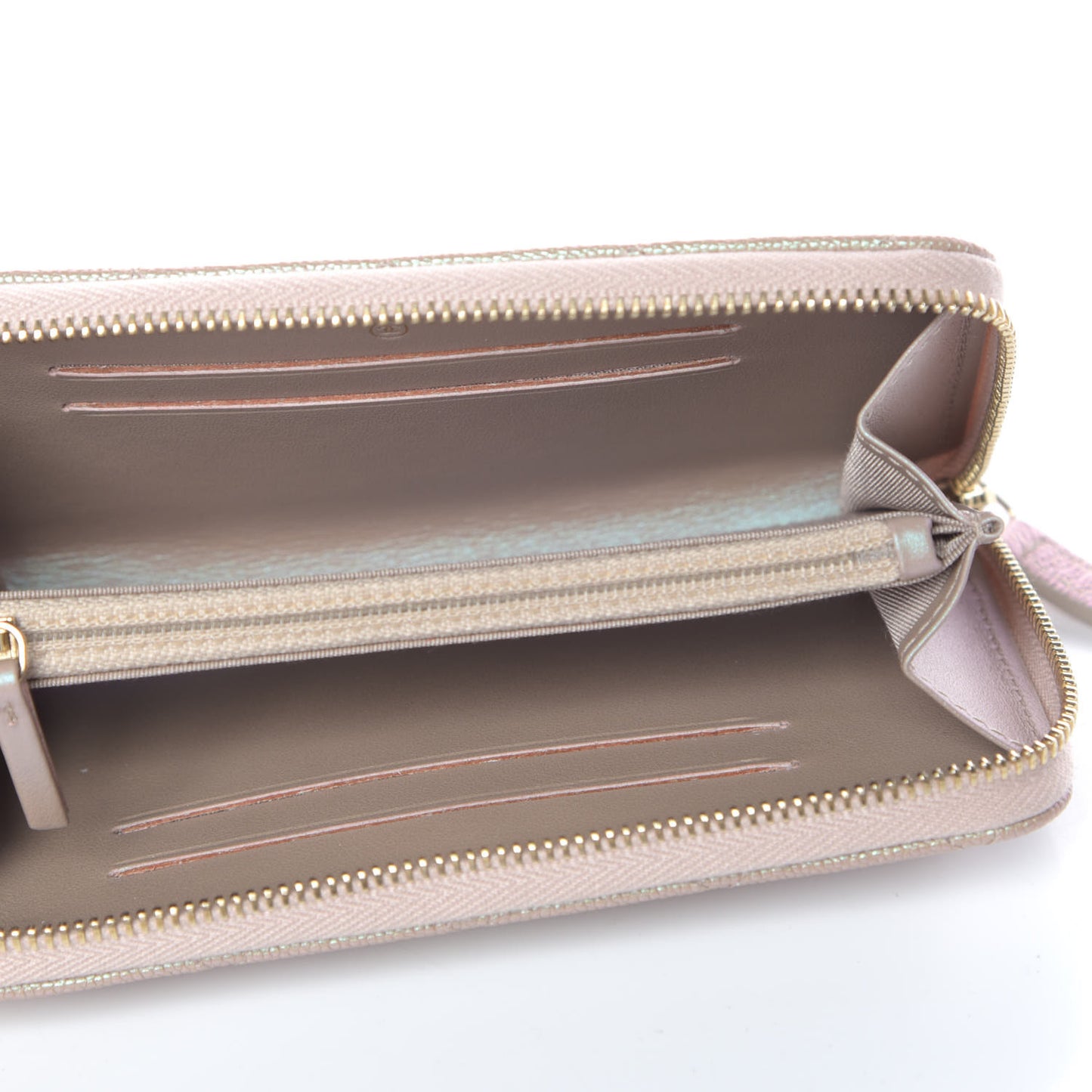 Iridescent Caviar Quilted Medium Zip Around Wallet Beige
