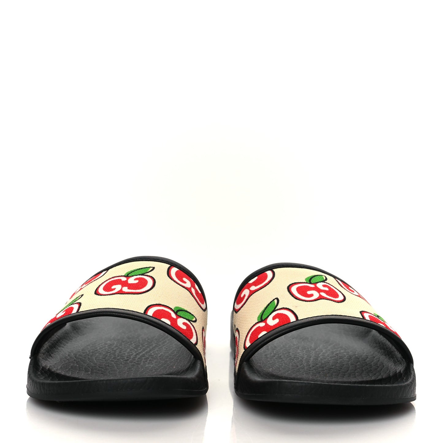 Canvas GG Apple Slide Sandals 35 Ivory Red Black