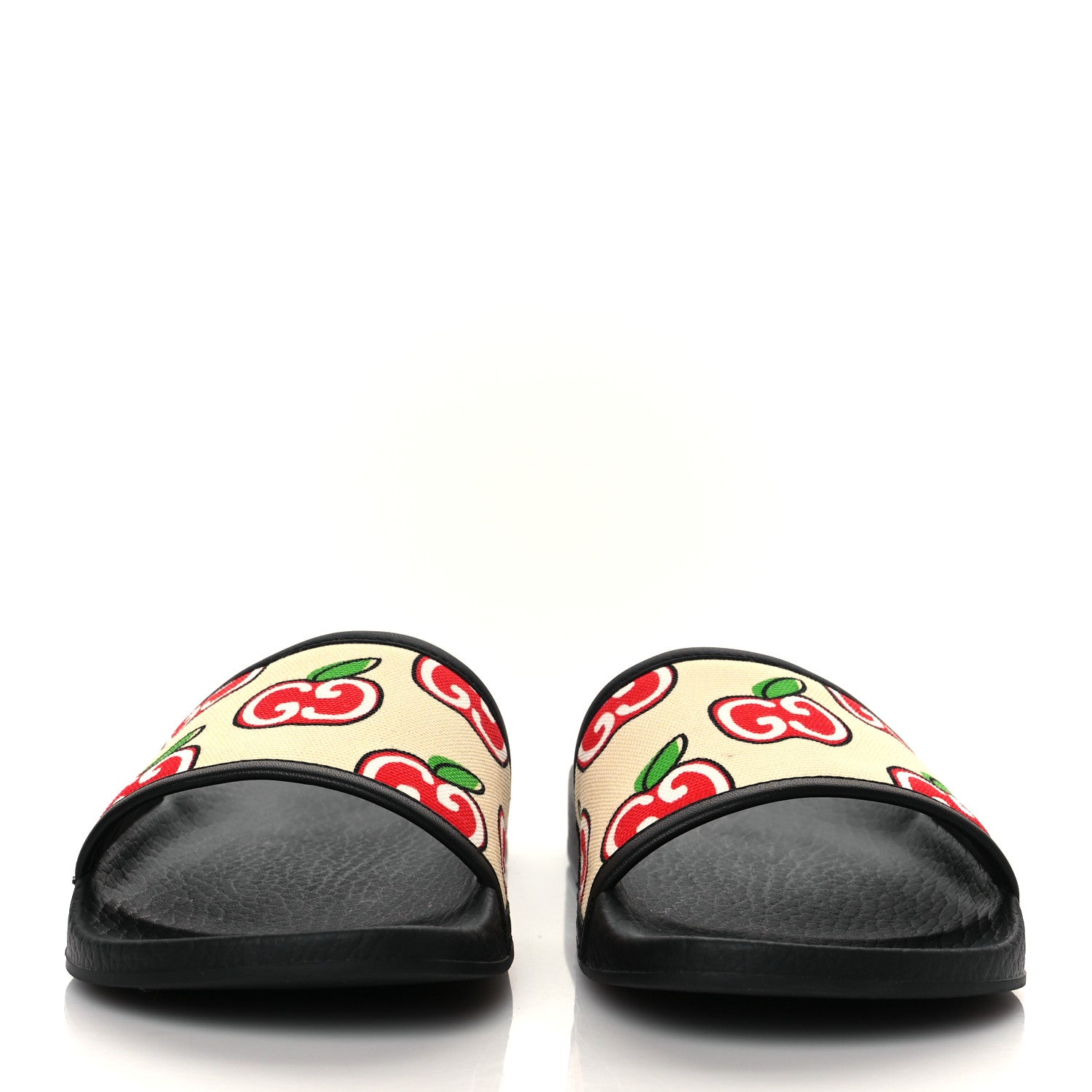 Gucci Canvas GG Apple Slide Sandals 35 Ivory Red Black 2 of 8